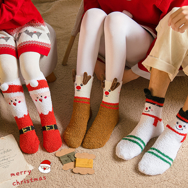 Child Christmas Socks Winter No-shedding Cute Elk Elk Santa Claus Snowman Sleeping Floor Coral Fleece Socks GONZALES ONLINE SHOP