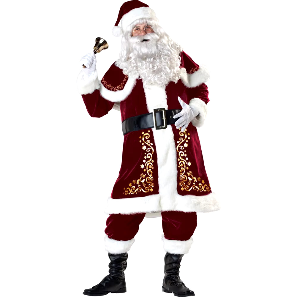 Plus Size Deluxe Velvet Adults Christmas Costume Cosplay Couple Santa Claus Clothes Fancy Dress Xmas Uniform Suit for Men Women