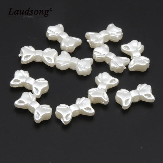 10-100PCS Acrylic Material Imitation Pearl Bow Leaf Shape Beads For DIY Necklaces Jewelry Making Pacifier Clip Spacers GONZALES ONLINE SHOP