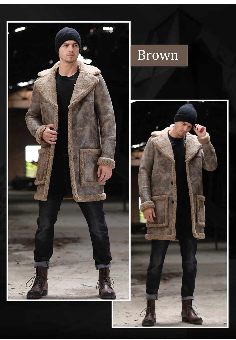 Soft Comfortable Sheepskin Fur Shearling Coat Yellow Winter Medium Long Real Fur Coat Men Warm Genuine Leather Suedue Jackets GONZALES ONLINE SHOP