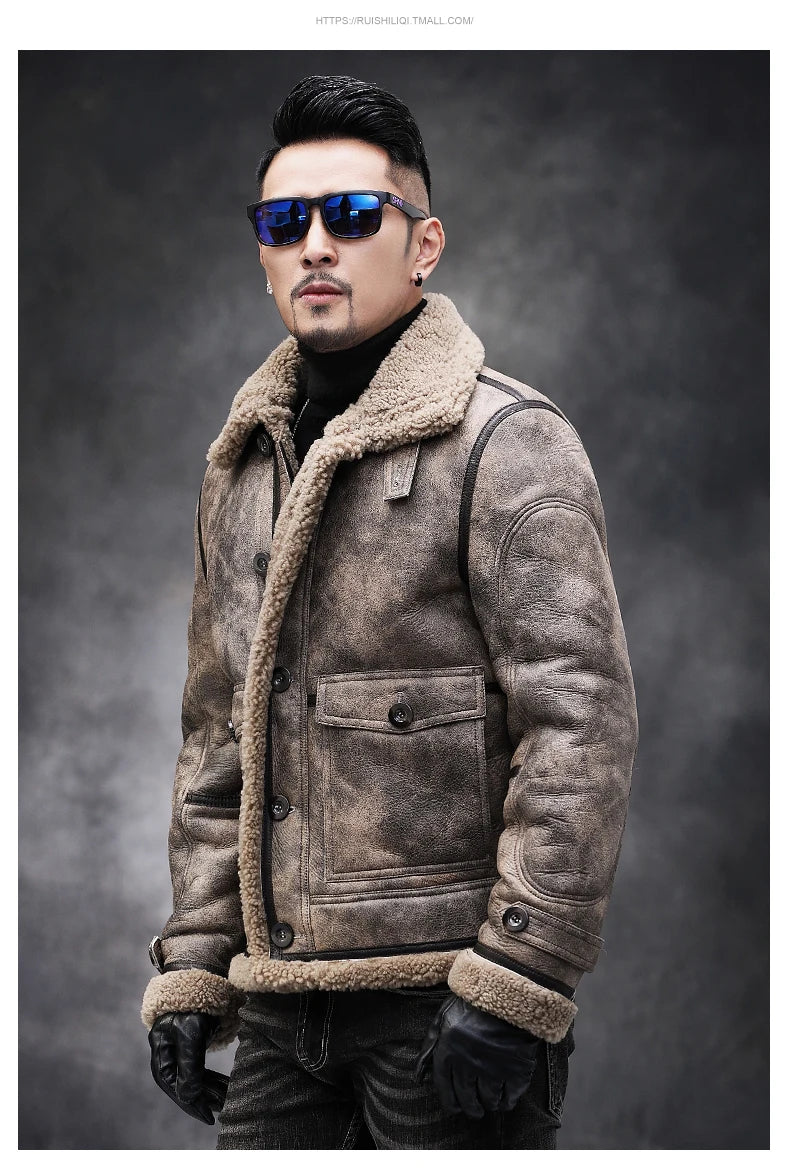 LUHAYESA Thick Real Sheepskin Coat Men Winter Warm Brown Fur Clothing New Genuine Leather Natural Sheepskin Leather Outwear GONZALES ONLINE SHOP