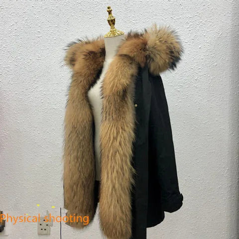 HANZANGL Men's Fur Coat 2022 Winter High Quality Fashion With Fur Hooded Lined Thick Warm Parkas Outerwear Mid-length With Long GONZALES ONLINE SHOP