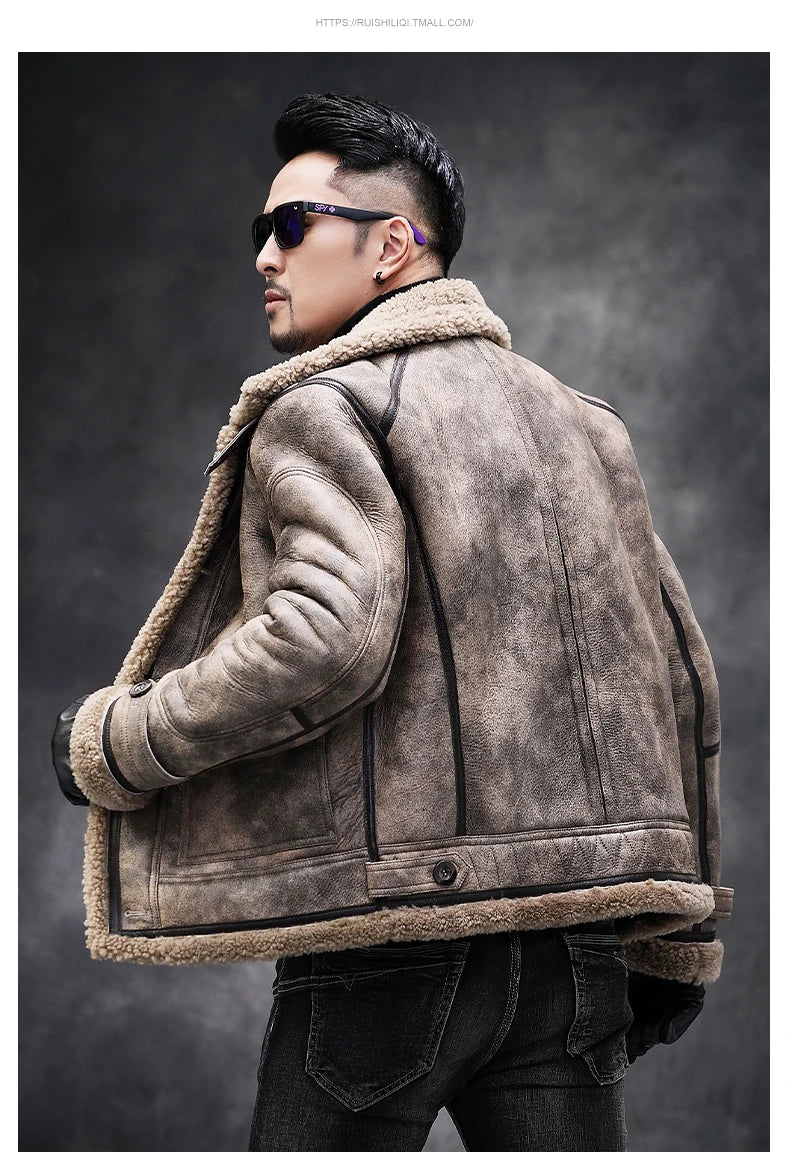 LUHAYESA Thick Real Sheepskin Coat Men Winter Warm Brown Fur Clothing New Genuine Leather Natural Sheepskin Leather Outwear GONZALES ONLINE SHOP