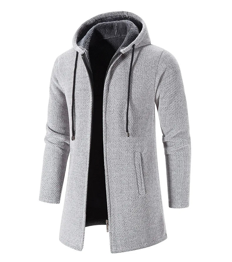 2023 Winter Fleece Cardigan Men Thick Hooded Long Sweaterscoat Male Warm Knitted Sweater Jackets Men Causal Outwear Windbreaker GONZALES ONLINE SHOP