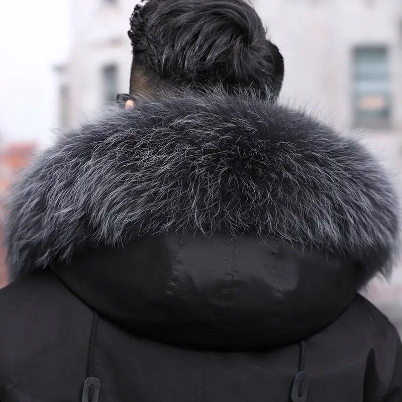 HANZANGL Men's Fur Coat 2022 Winter High Quality Fashion With Fur Hooded Lined Thick Warm Parkas Outerwear Mid-length With Long GONZALES ONLINE SHOP