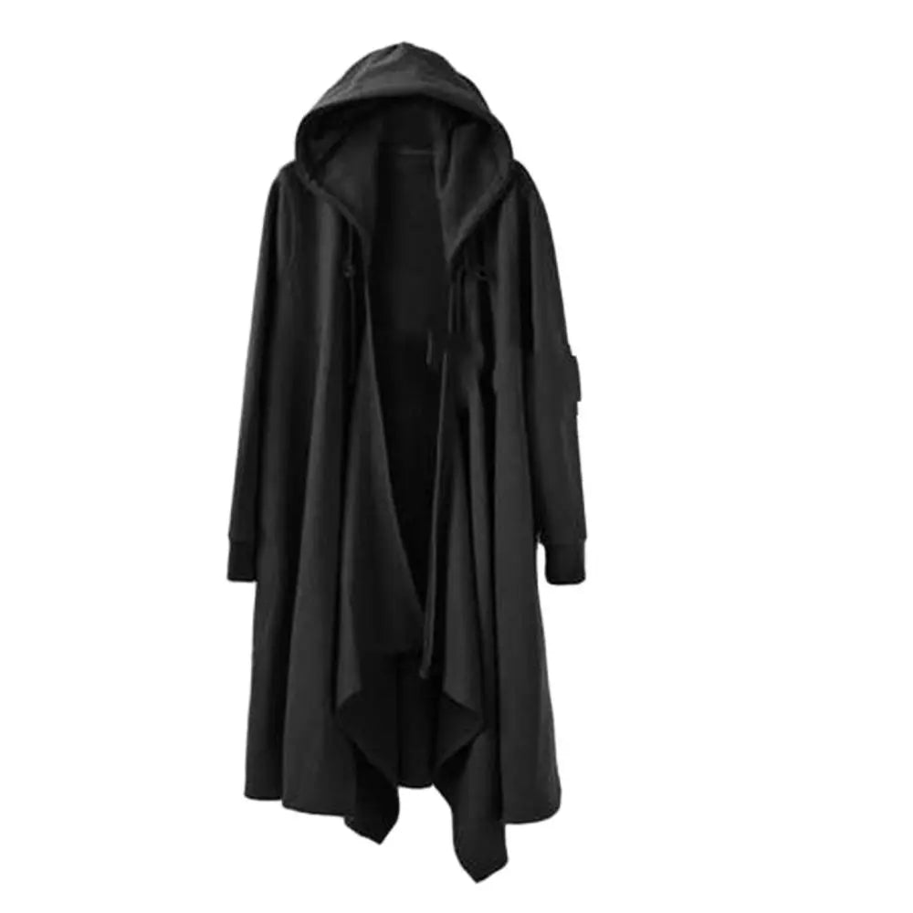 Spring Autumn Men Ribbons Patchwork Punk Hip Hop Long Trench Coat Hooded Cloak Men Black Techwear Vlevet Jacket Overcoat GONZALES ONLINE SHOP