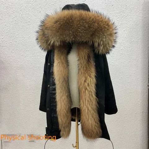 HANZANGL Men's Fur Coat 2022 Winter High Quality Fashion With Fur Hooded Lined Thick Warm Parkas Outerwear Mid-length With Long GONZALES ONLINE SHOP