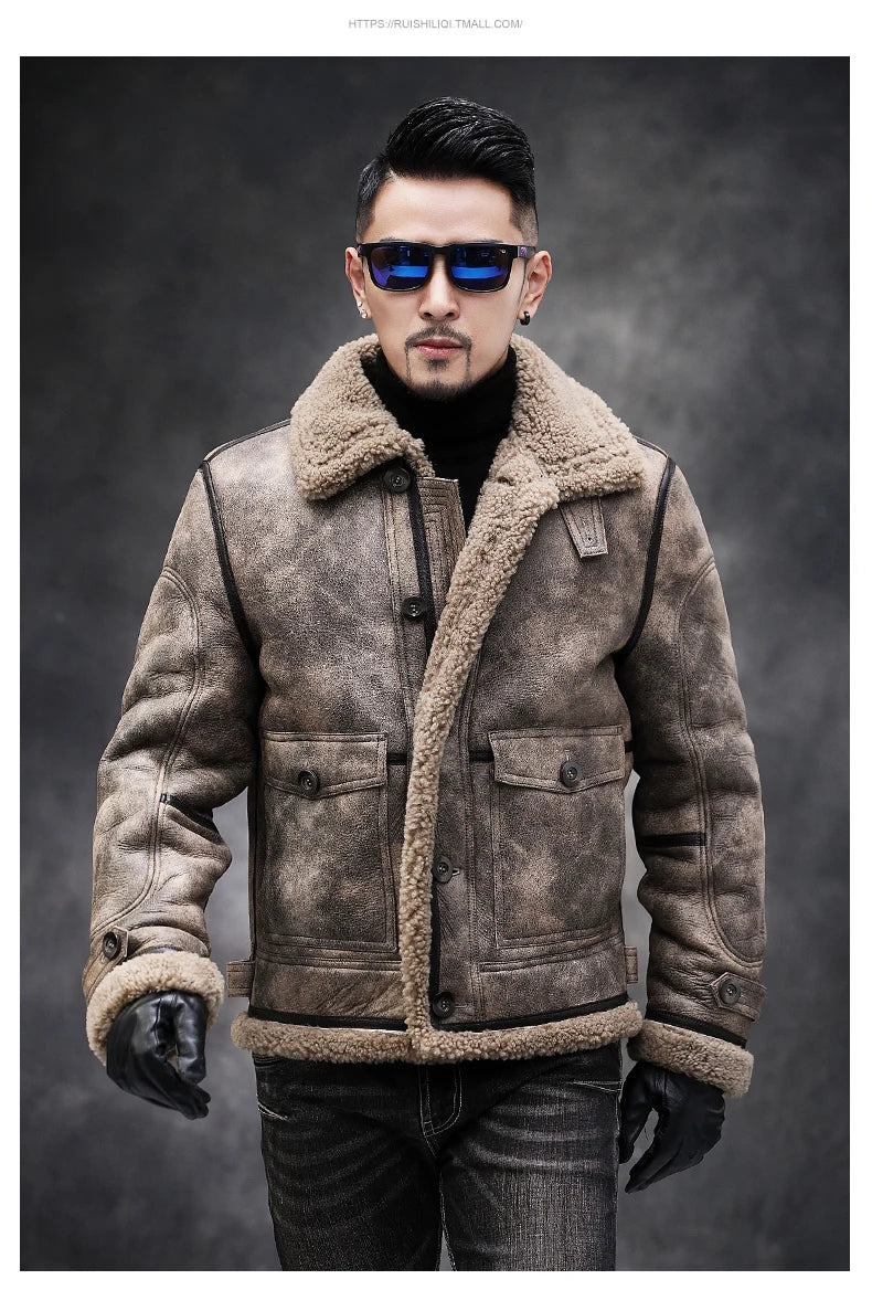 LUHAYESA Thick Real Sheepskin Coat Men Winter Warm Brown Fur Clothing New Genuine Leather Natural Sheepskin Leather Outwear GONZALES ONLINE SHOP