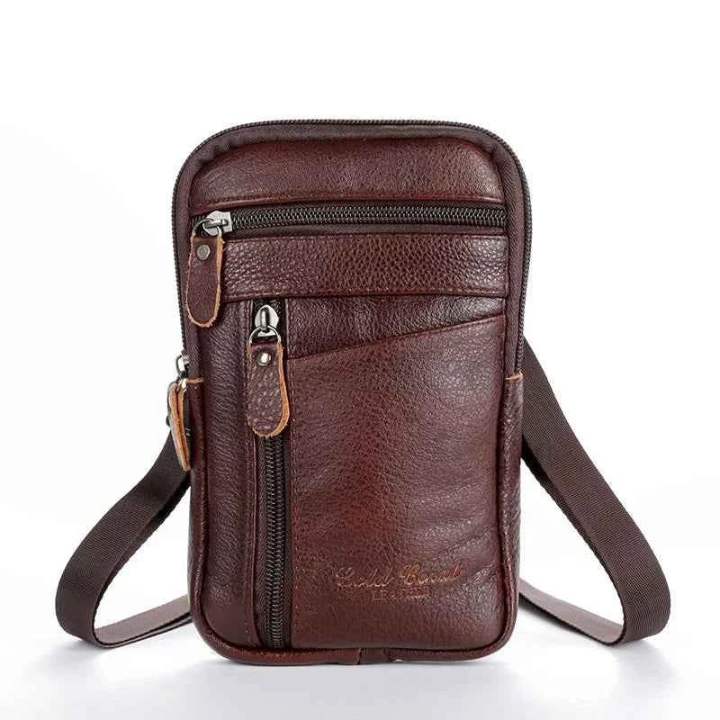 Leather Fashion Phone Pouch Belt Bag Shoulder Crossbody Waist Pack Vintage Outdoor Multi-function Mens Leisure Hanging Waist Bag