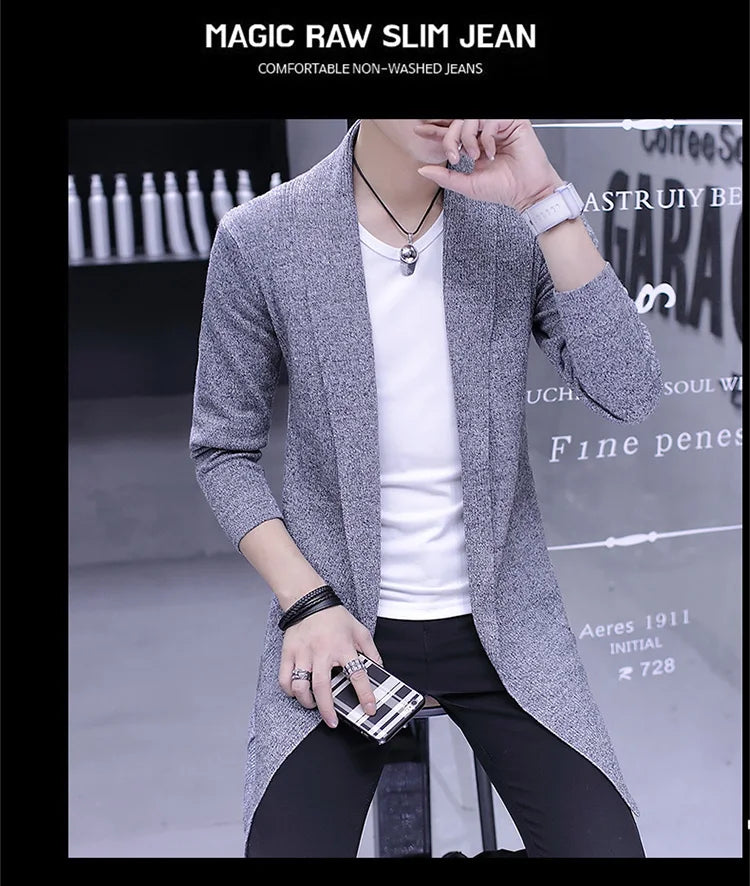 Hot Sale Sweater Men's Long Knit Sweater Jackets Solid Color Sweatercoat GONZALES ONLINE SHOP