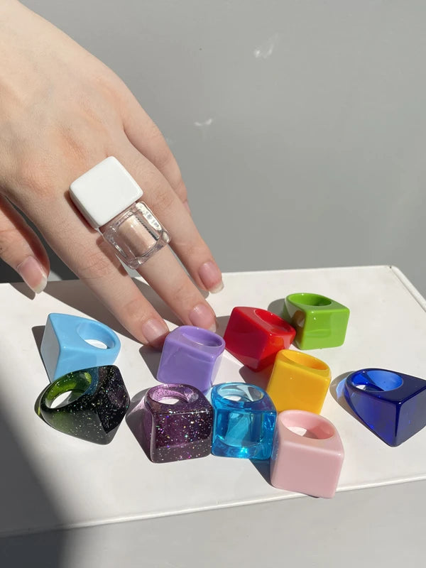 New Korea Simple Square Colorful Transparent Geometric Resin Acrylic Rings for Women Girls Summer Hot Sale Jewelry HUANZHI 2021 GONZALES ONLINE SHOP