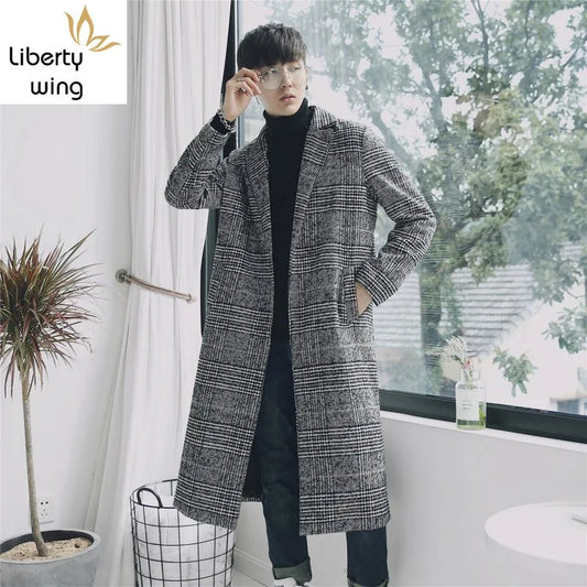 Chic Plaid Men Trench Coat Brand Turn-down Collar Slim Couple Unisex Overcoat Autumn Winter Elegant Teenager Long Jacket S-XXL GONZALES ONLINE SHOP