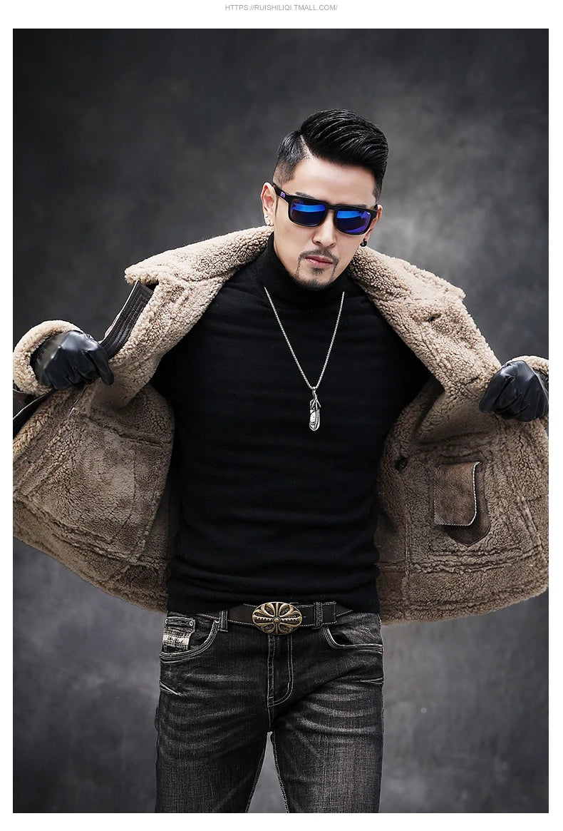 LUHAYESA Thick Real Sheepskin Coat Men Winter Warm Brown Fur Clothing New Genuine Leather Natural Sheepskin Leather Outwear GONZALES ONLINE SHOP