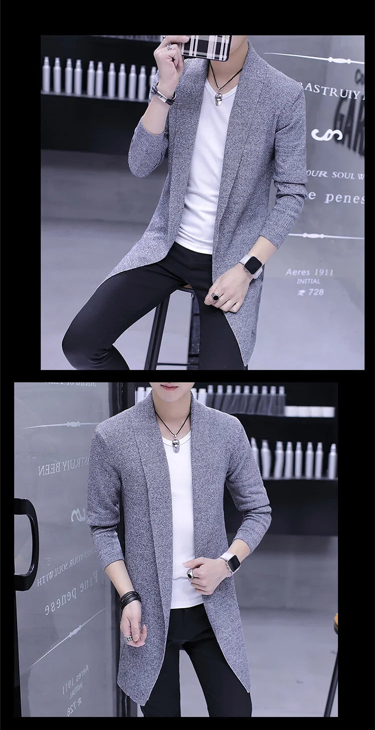 Hot Sale Sweater Men's Long Knit Sweater Jackets Solid Color Sweatercoat GONZALES ONLINE SHOP