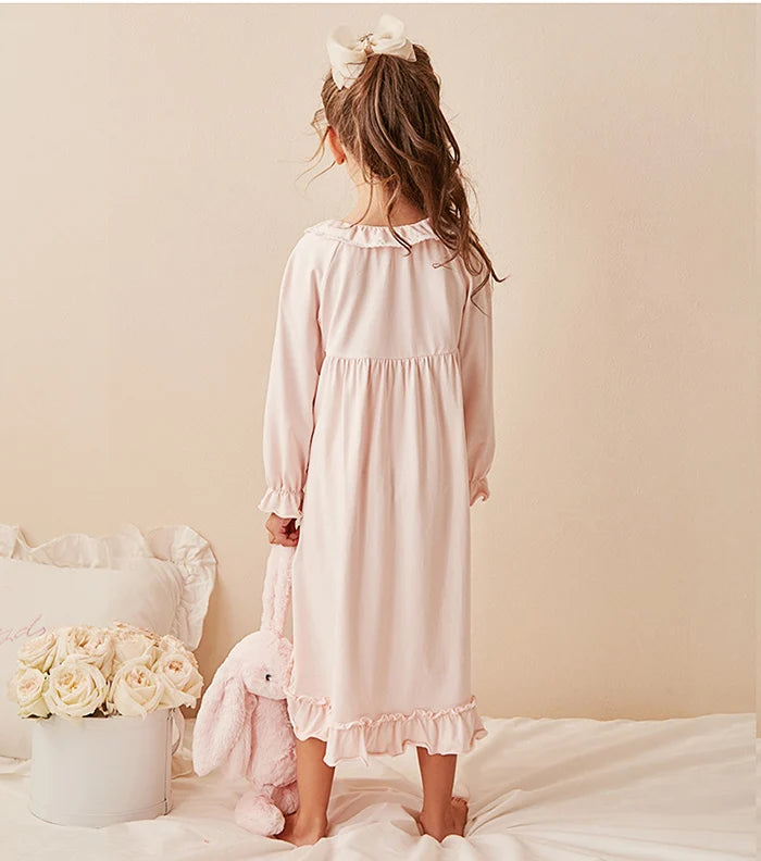 Children Girl Lolita Dress Princess Sleepshirts Vintage Kid Ruffles Nightgowns.Courtly Style Toddler Nightdress Lounge Sleepwear GONZALES ONLINE SHOP