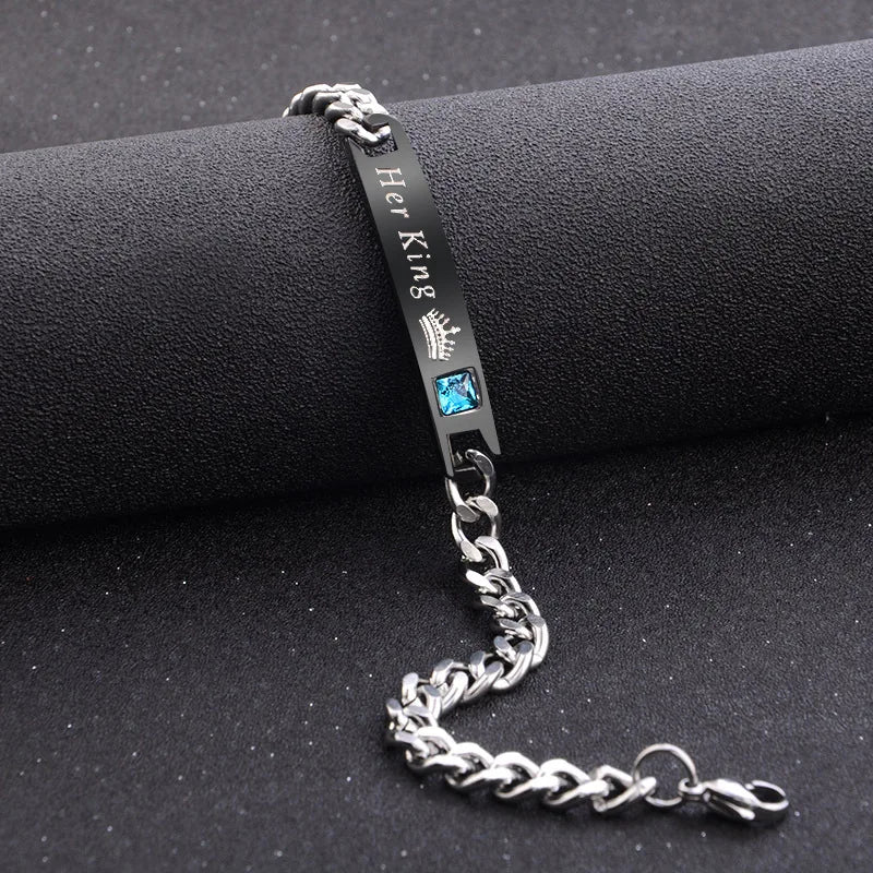 2 Style His Queen Her King Black Rose Gold Color Women's Male Chain Crystal Couple Bracelet for Men Femmo on Hands Jewelry GONZALES ONLINE SHOP