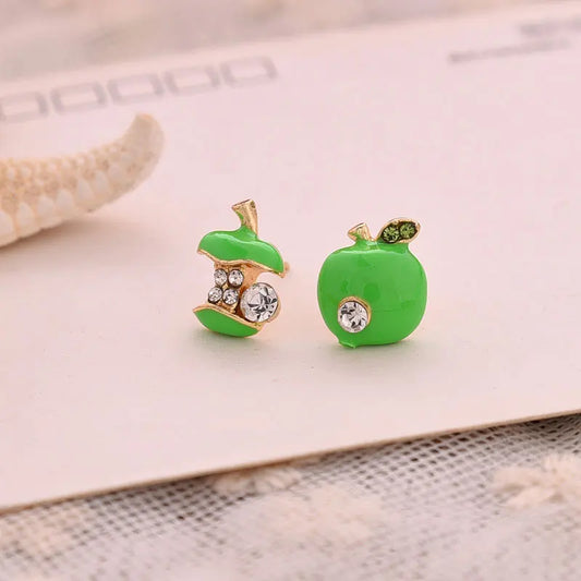 Cute Apples Earrings Women Red Green Asymmetric Rhinestone Apple Shaped Earrings Creative Crystal Women Gift Ear Accessories GONZALES ONLINE SHOP