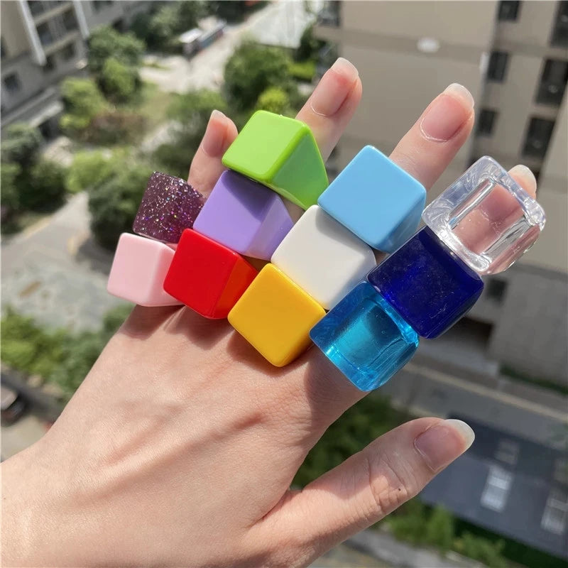 New Korea Simple Square Colorful Transparent Geometric Resin Acrylic Rings for Women Girls Summer Hot Sale Jewelry HUANZHI 2021 GONZALES ONLINE SHOP