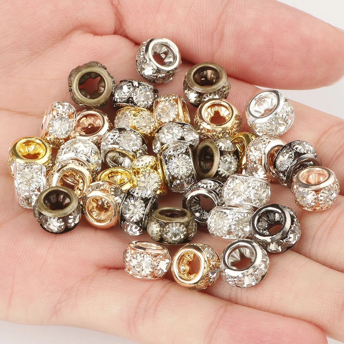 8mm 10mm Big Hole Rhinestone Crystal Beads Copper Loose Spacer Round Rondelle Beads for Jewelry Making DIY Bracelets Accessories GONZALES ONLINE SHOP