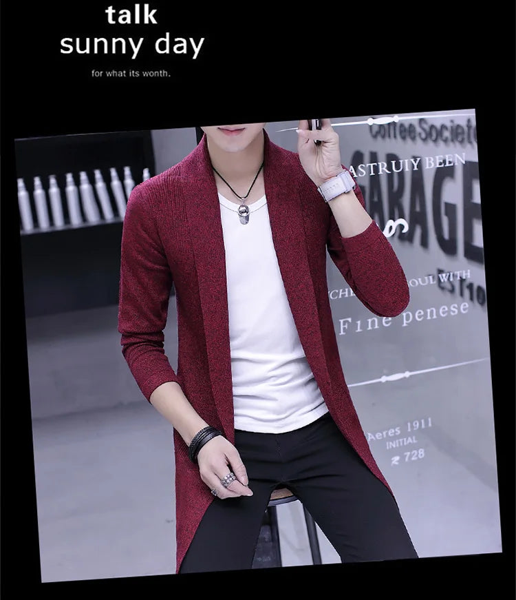 Hot Sale Sweater Men's Long Knit Sweater Jackets Solid Color Sweatercoat GONZALES ONLINE SHOP