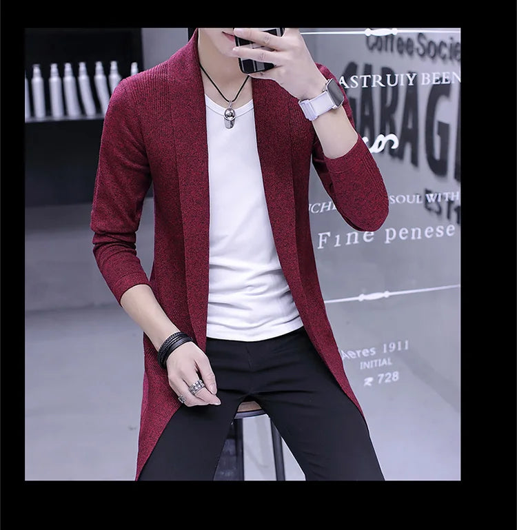 Hot Sale Sweater Men's Long Knit Sweater Jackets Solid Color Sweatercoat GONZALES ONLINE SHOP