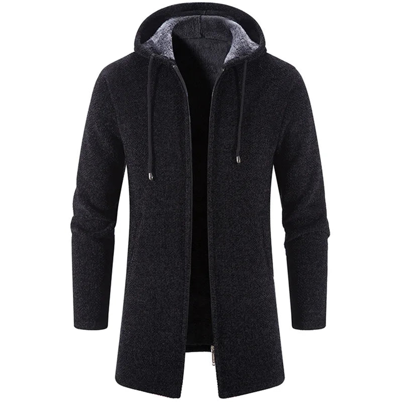 2023 Winter Fleece Cardigan Men Thick Hooded Long Sweaterscoat Male Warm Knitted Sweater Jackets Men Causal Outwear Windbreaker GONZALES ONLINE SHOP