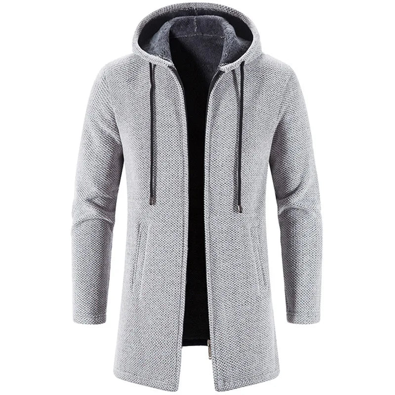 2023 Winter Fleece Cardigan Men Thick Hooded Long Sweaterscoat Male Warm Knitted Sweater Jackets Men Causal Outwear Windbreaker GONZALES ONLINE SHOP