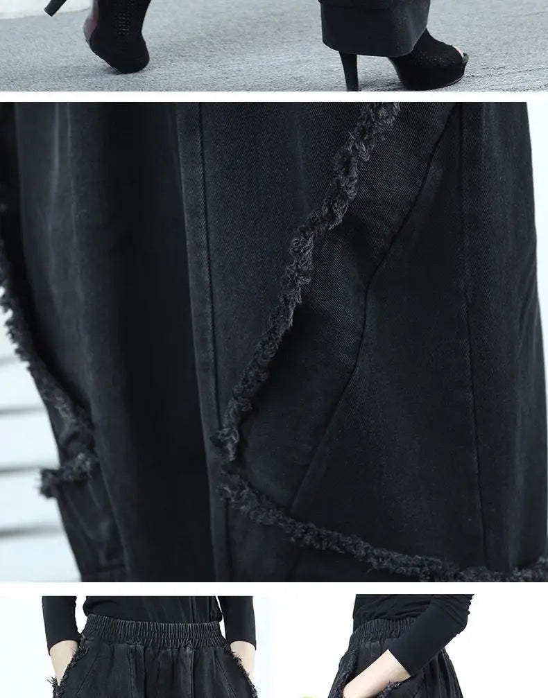 Black Wide-leg Jeans Harem Pants Loose Fashion Casual Full Length High Waist Patchwork Print Pocket Jeans Women Autumn Winter GONZALES ONLINE SHOP