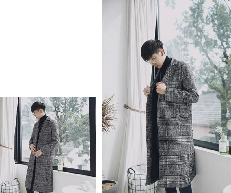 Chic Plaid Men Trench Coat Brand Turn-down Collar Slim Couple Unisex Overcoat Autumn Winter Elegant Teenager Long Jacket S-XXL GONZALES ONLINE SHOP