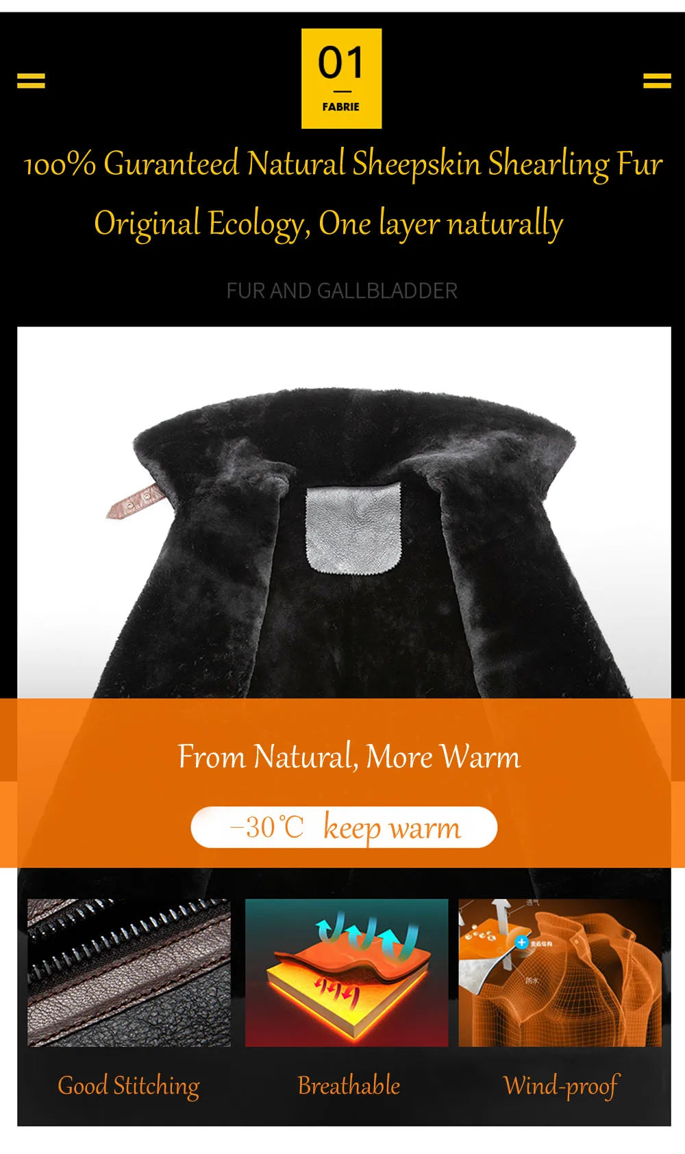 New Brown Slim Short Natural Sheepskin Fur Shearling Jacket Men Winter Warm Thicken Real Fur Coats GONZALES ONLINE SHOP