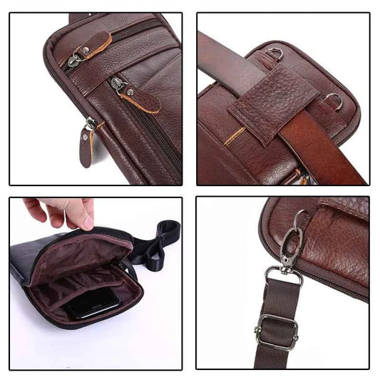 Leather Fashion Phone Pouch Belt Bag Shoulder Crossbody Waist Pack Vintage Outdoor Multi-function Mens Leisure Hanging Waist Bag