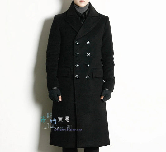 Homemade 18-winter Korean slim double-breasted double-lapel overcoat, woolen overcoat, long British trench coat.     S-6XL!! GONZALES ONLINE SHOP