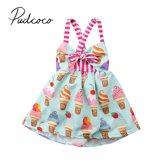 2018 Brand New Infant Princess Girls Summer Toddler Kid Sleeveless Ice Cream Print Strap Tutu Party Dress Sundress Clothes 6M-5T GONZALES ONLINE SHOP