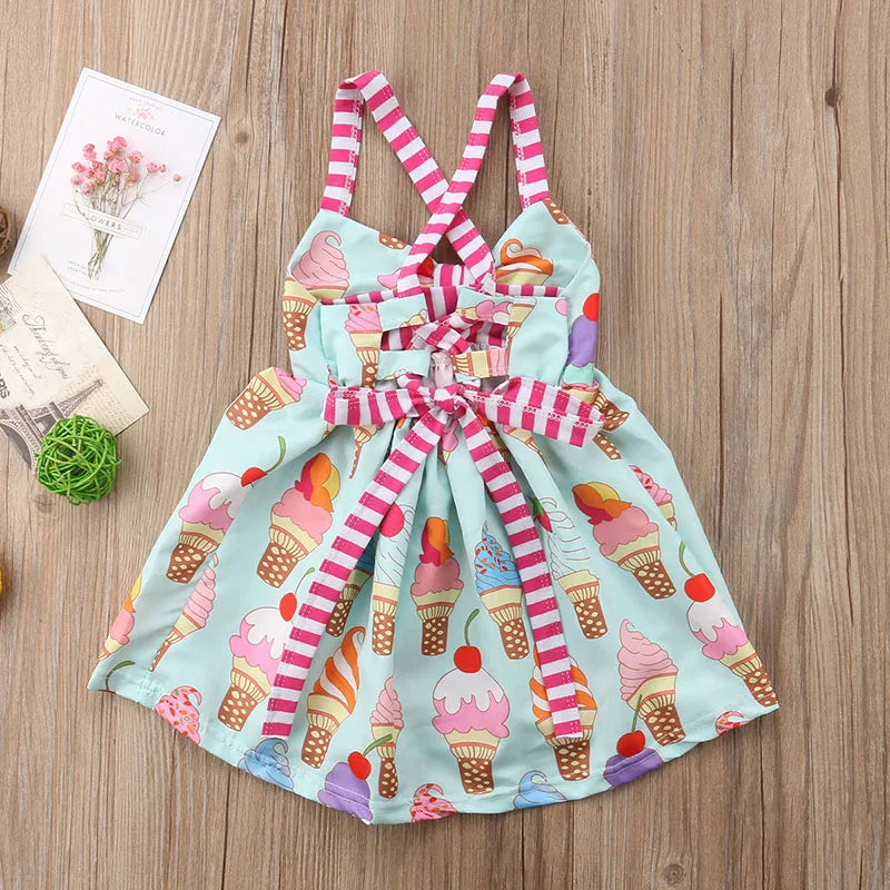 2018 Brand New Infant Princess Girls Summer Toddler Kid Sleeveless Ice Cream Print Strap Tutu Party Dress Sundress Clothes 6M-5T GONZALES ONLINE SHOP