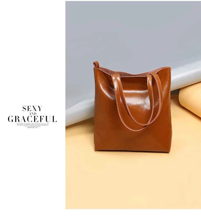 Cow Leather Bag Ladies Genuine Leather Handbags Big Women Bag Large Vintage Female 2023 Office Hand Shoulder Bags For Women Tote