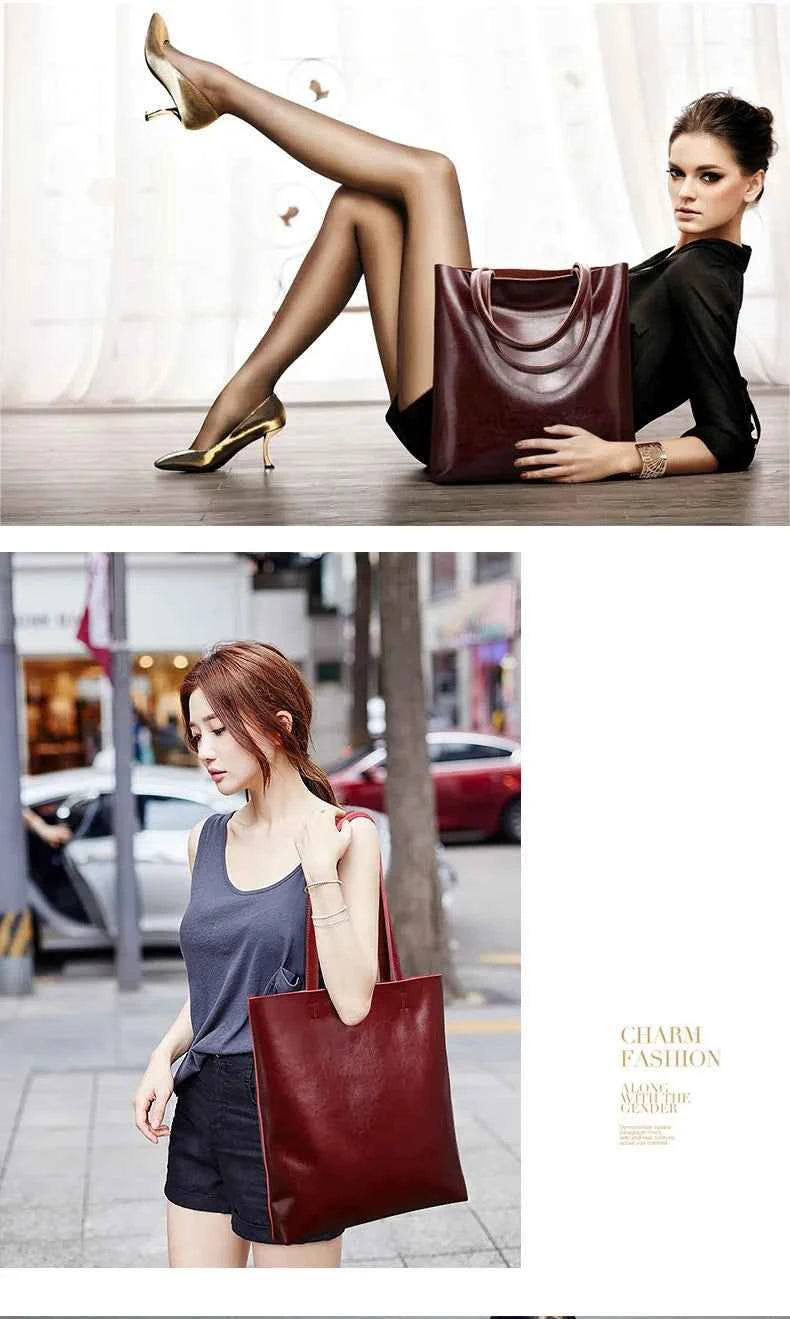 Cow Leather Bag Ladies Genuine Leather Handbags Big Women Bag Large Vintage Female 2023 Office Hand Shoulder Bags For Women Tote