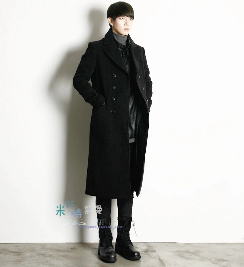 Homemade 18-winter Korean slim double-breasted double-lapel overcoat, woolen overcoat, long British trench coat.     S-6XL!! GONZALES ONLINE SHOP