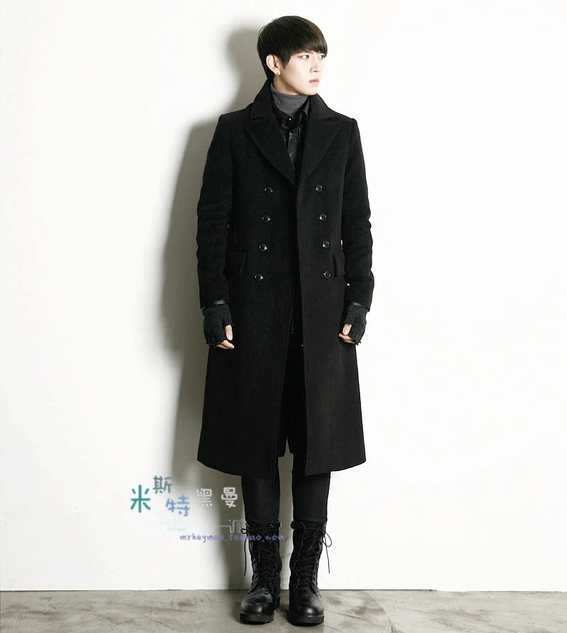 Homemade 18-winter Korean slim double-breasted double-lapel overcoat, woolen overcoat, long British trench coat.     S-6XL!! GONZALES ONLINE SHOP