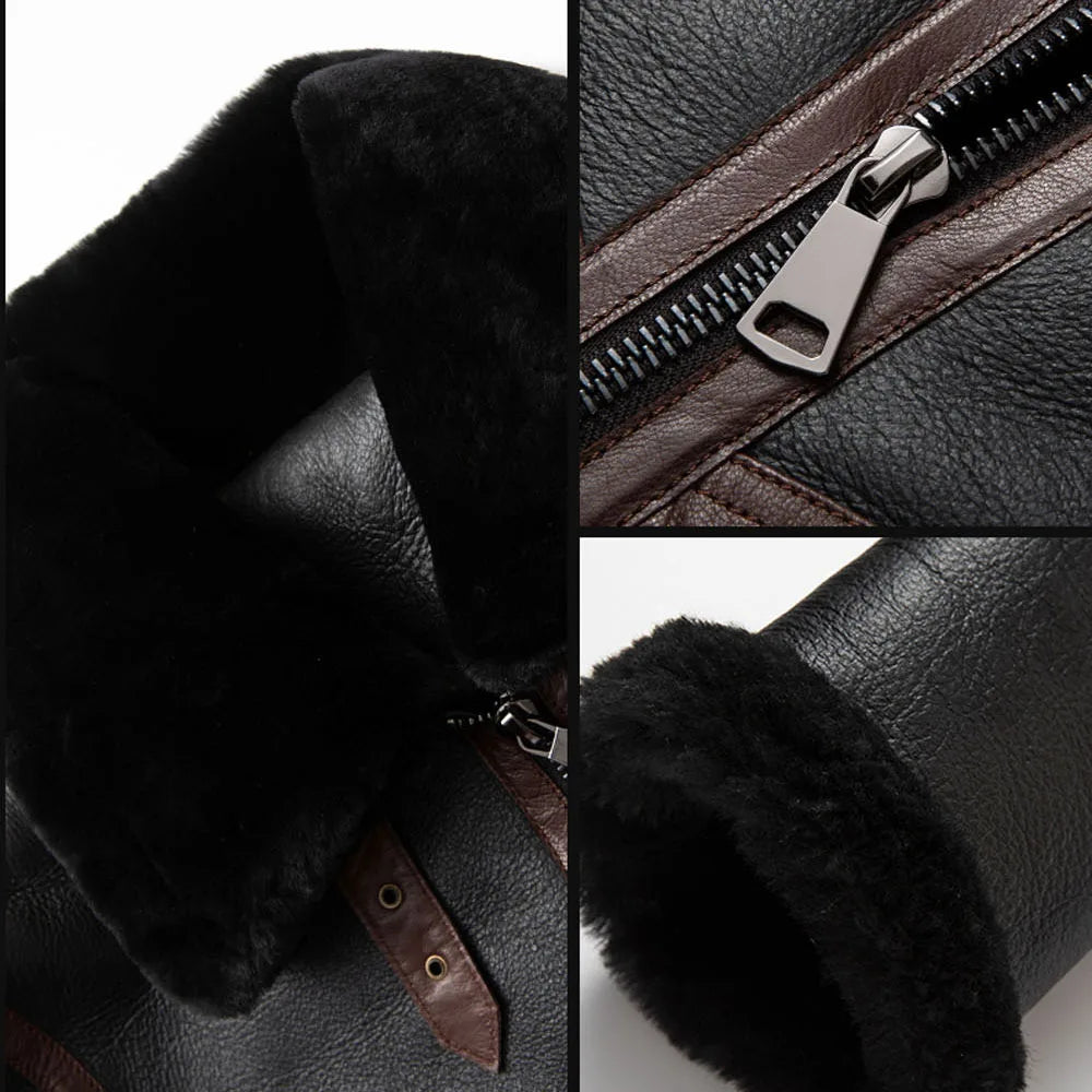 New Brown Slim Short Natural Sheepskin Fur Shearling Jacket Men Winter Warm Thicken Real Fur Coats GONZALES ONLINE SHOP