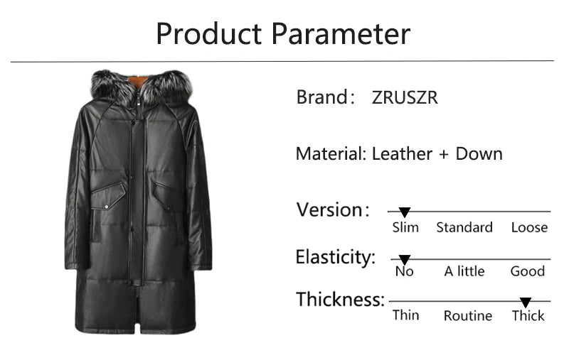 New 2021 Men&#39;s Genuine Leather Down Hooded Long Jacket Male Cowhide Overcoat Autumn Winter Business Coat Trench Style Breasted GONZALES ONLINE SHOP