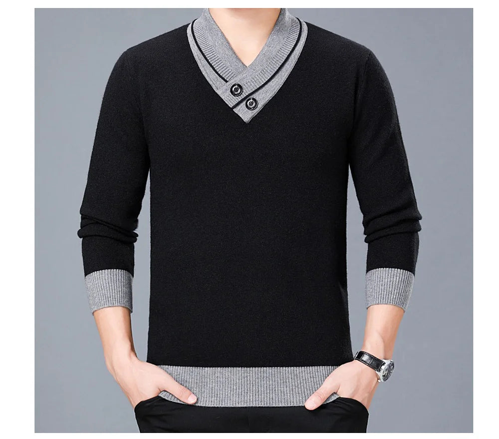 DIMUSI Winter Men;s Sweater Casual Man V-Neck Turtleneck Knitted Sweater Mens Business Double-Collar Knitted Pullovers Clothing GONZALES ONLINE SHOP