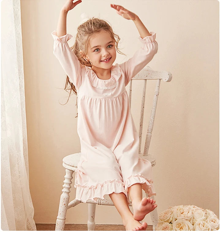 Children Girl Lolita Dress Princess Sleepshirts Vintage Kid Ruffles Nightgowns.Courtly Style Toddler Nightdress Lounge Sleepwear GONZALES ONLINE SHOP