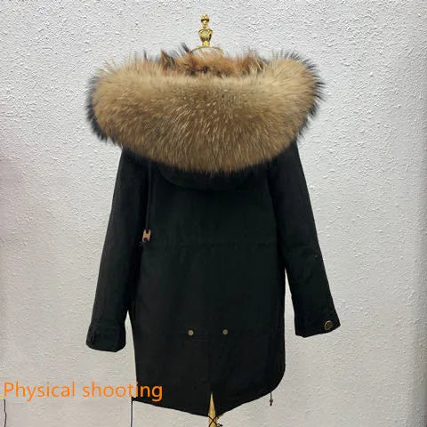 HANZANGL Men's Fur Coat 2022 Winter High Quality Fashion With Fur Hooded Lined Thick Warm Parkas Outerwear Mid-length With Long GONZALES ONLINE SHOP