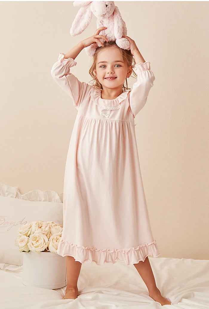 Children Girl Lolita Dress Princess Sleepshirts Vintage Kid Ruffles Nightgowns.Courtly Style Toddler Nightdress Lounge Sleepwear GONZALES ONLINE SHOP