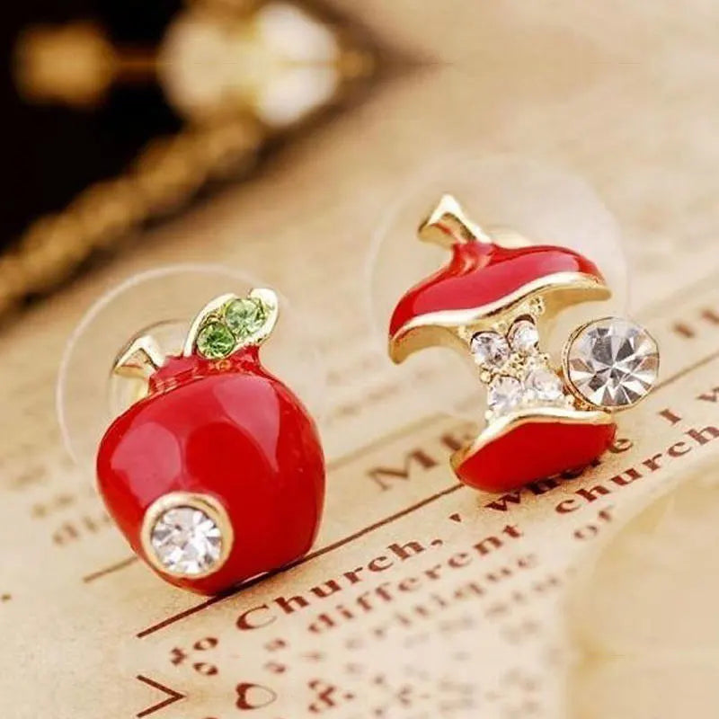 Cute Apples Earrings Women Red Green Asymmetric Rhinestone Apple Shaped Earrings Creative Crystal Women Gift Ear Accessories GONZALES ONLINE SHOP