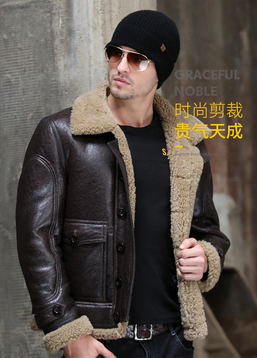 LUHAYESA Thick Real Sheepskin Coat Men Winter Warm Brown Fur Clothing New Genuine Leather Natural Sheepskin Leather Outwear GONZALES ONLINE SHOP