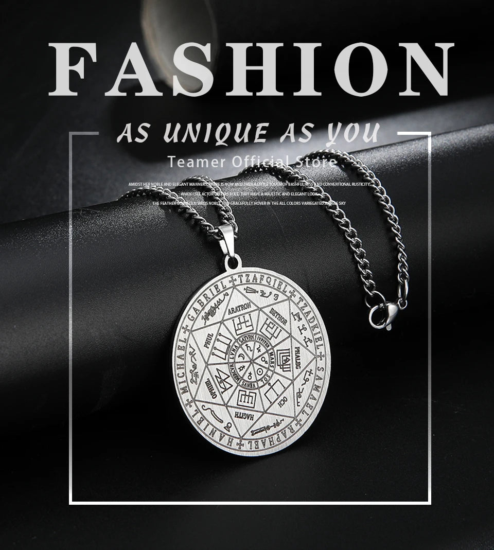 Teamer Seven Archangels Charm Necklaces Men Women Seal of Solomon Pendant Supernatural Protection Amulet Magic Talisman Jewelry GONZALES ONLINE SHOP