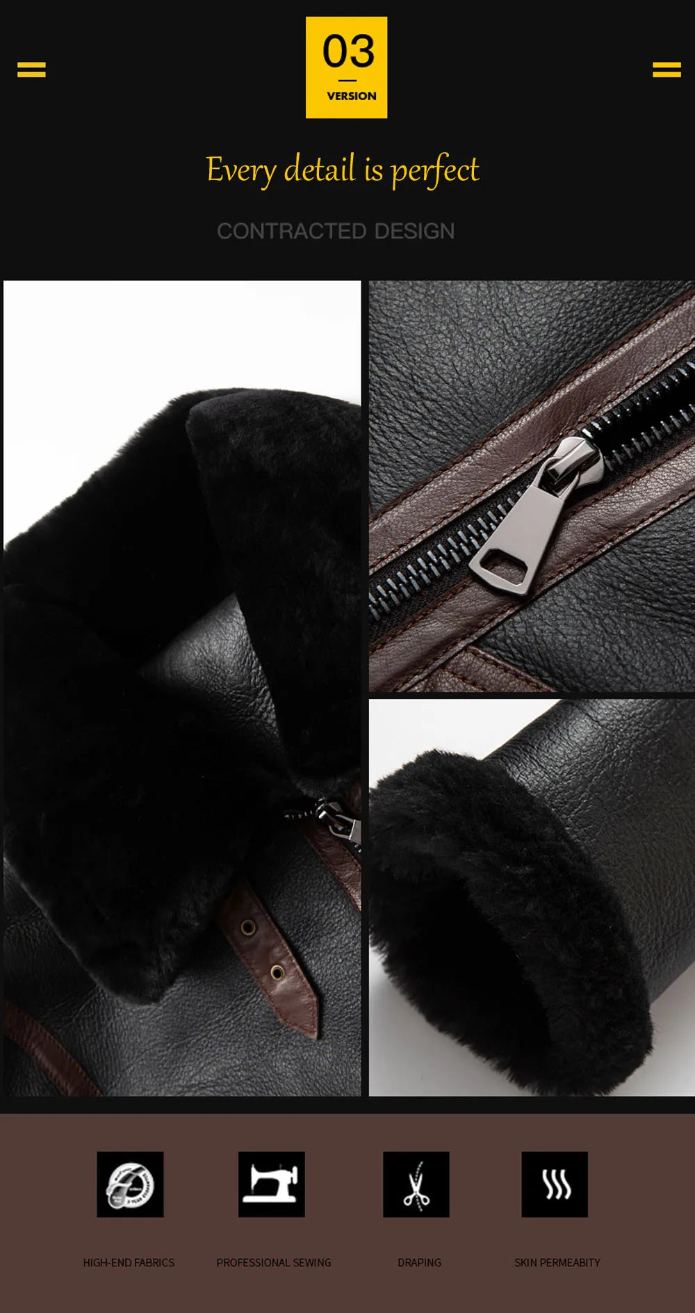 New Brown Slim Short Natural Sheepskin Fur Shearling Jacket Men Winter Warm Thicken Real Fur Coats GONZALES ONLINE SHOP