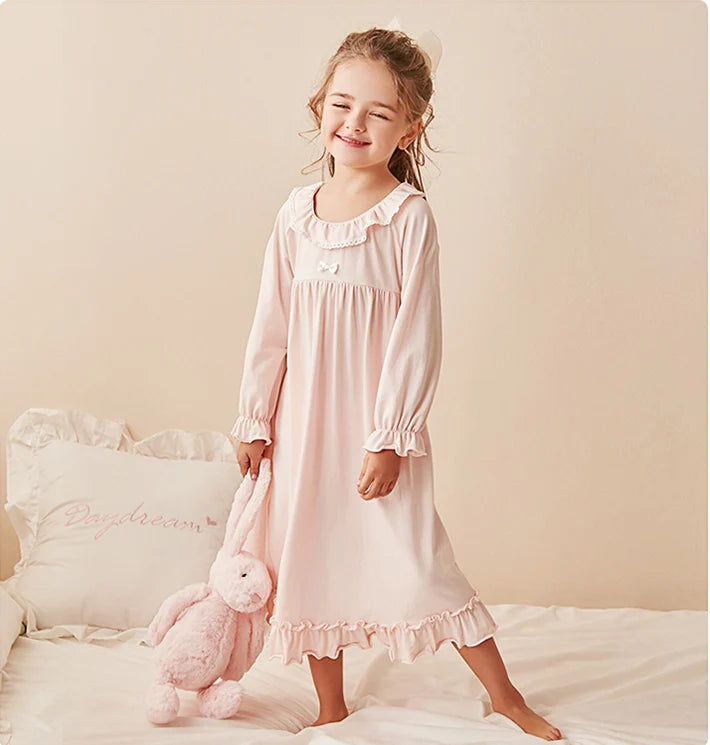 Children Girl Lolita Dress Princess Sleepshirts Vintage Kid Ruffles Nightgowns.Courtly Style Toddler Nightdress Lounge Sleepwear GONZALES ONLINE SHOP