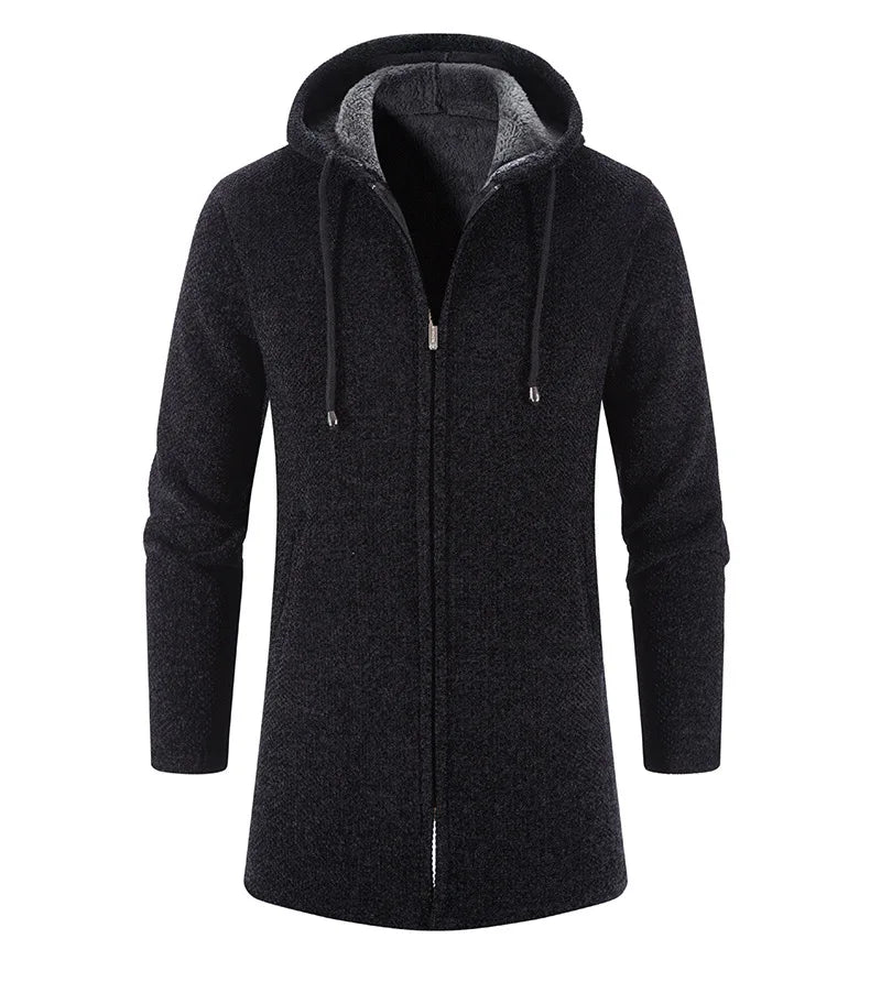 2023 Winter Fleece Cardigan Men Thick Hooded Long Sweaterscoat Male Warm Knitted Sweater Jackets Men Causal Outwear Windbreaker GONZALES ONLINE SHOP